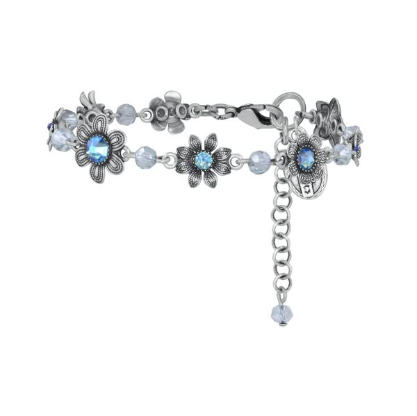 Love, Shine and Flowers Armband Helles Antiksilber Blau