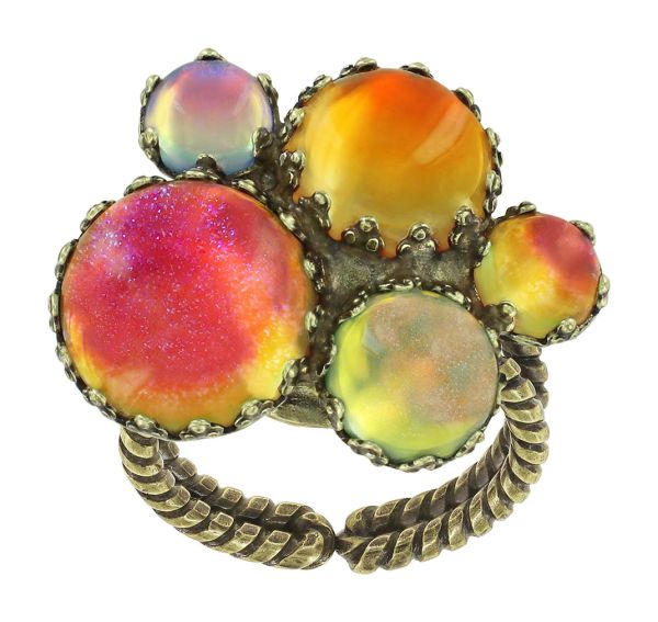 Honey Drops in Space: Ring, Multi, Light antique brass - Handkolorierte Cabochons (changierend)