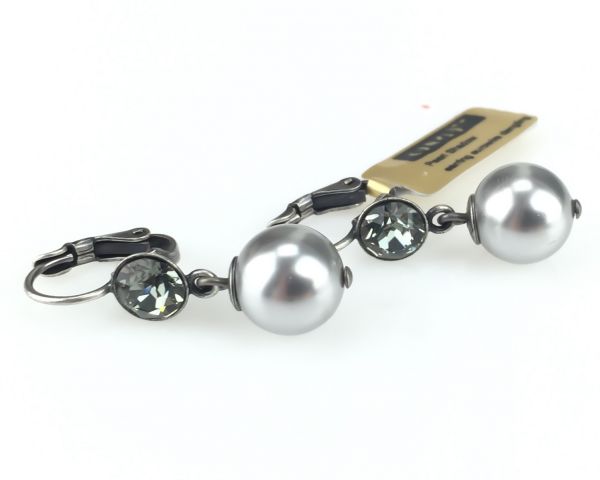 Konplott Pearl Shadow black diamond Perlen Ohrhänger mit Klappverschluss 5450527598859