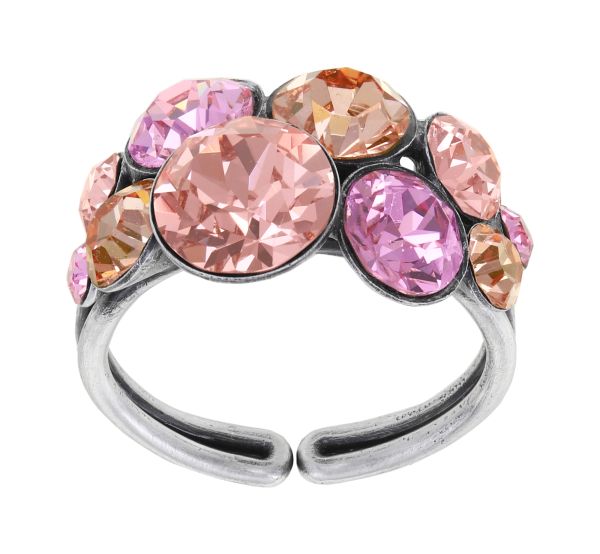Ring Petit Glamour beige/rosa Antiksilber (Facettierte Steine aus Kristallglas.)