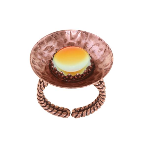 Honey Drops in Space: Ring, Orange, Light antique copper - Handkolorierte Cabochons (changierend) und gehämmerte Metallscheiben
